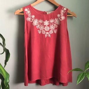 coral embroidery floral tank